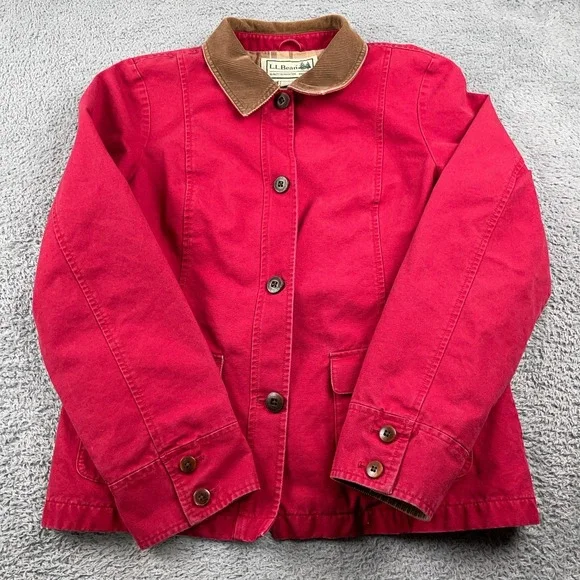 LL Bean Jacket Womens Large Red Adirondack Barn Chore Field Coat Flannel Lined - Picture 2 of 10